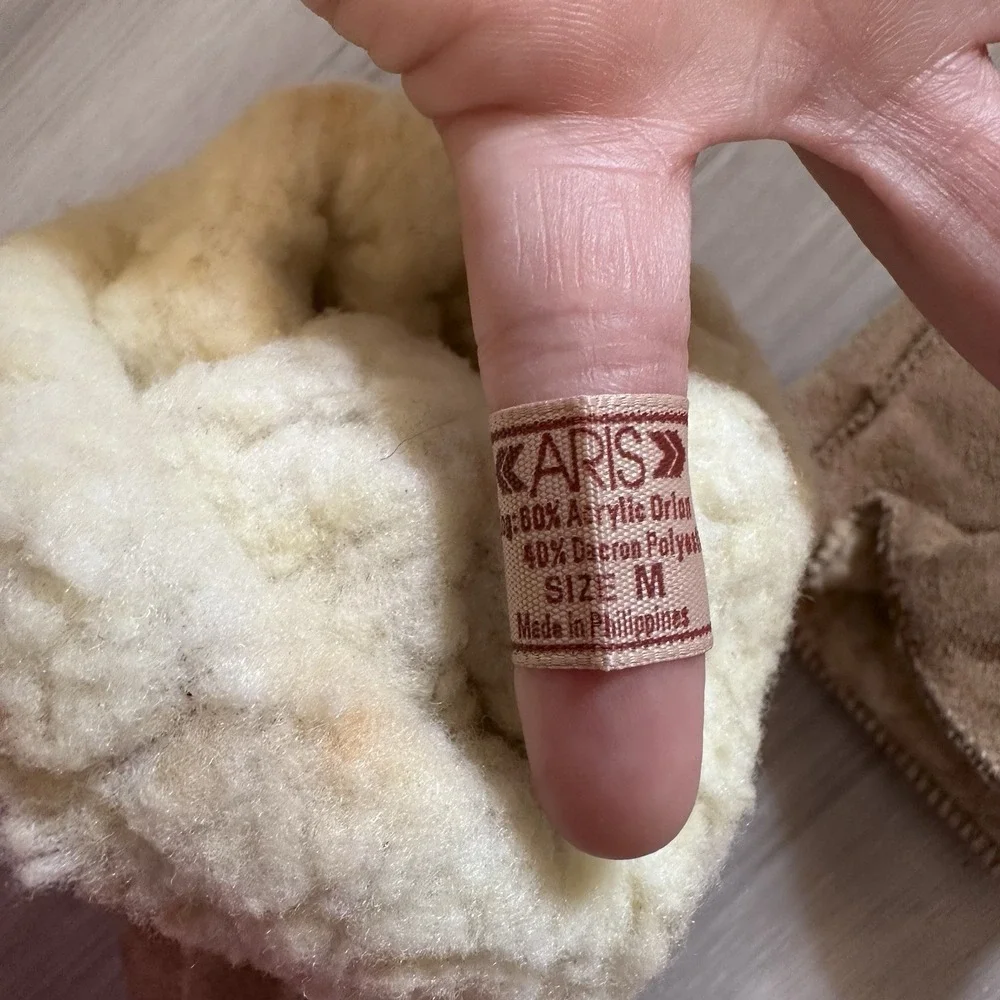 Aris Brown Suede Leather Gloves Sz M Faux Sherpa Lined * Has Some Discoloration